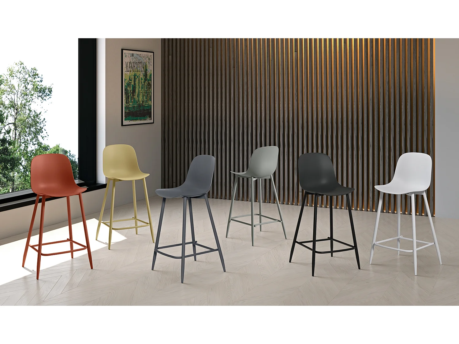 Frida Tabouret en polypropylène blanc Lot de 2 pcs