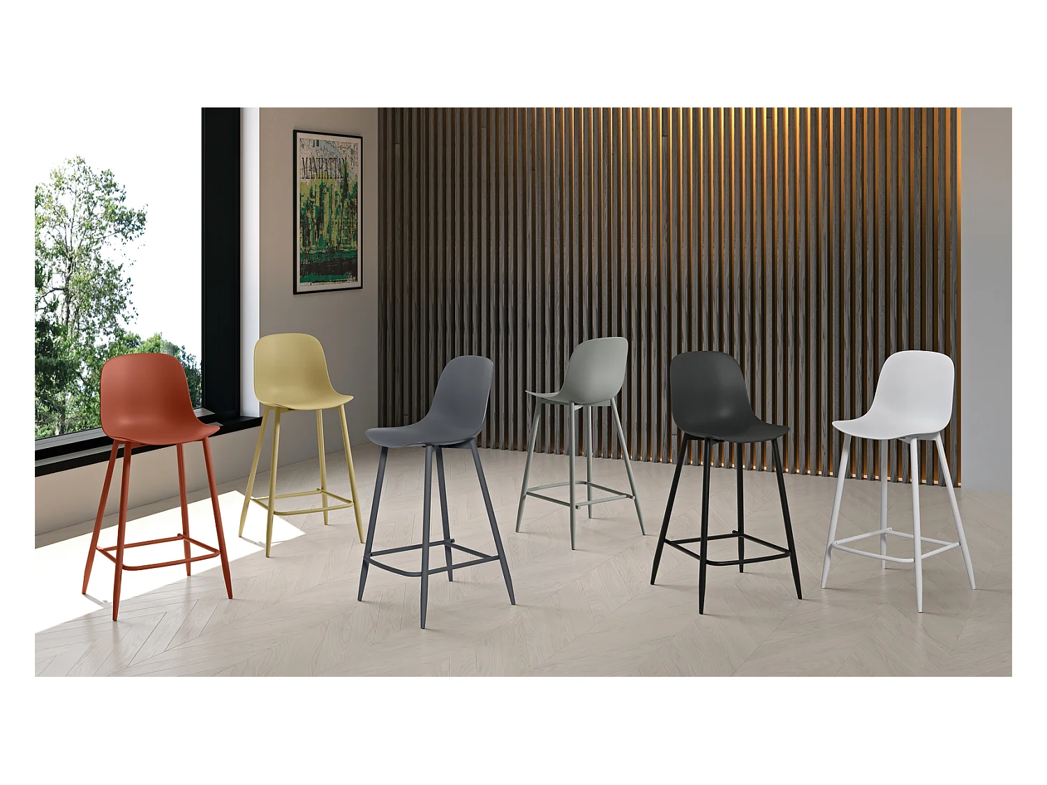 Frida - Rostfarbener Polypropylen-Hocker - 2er-Set