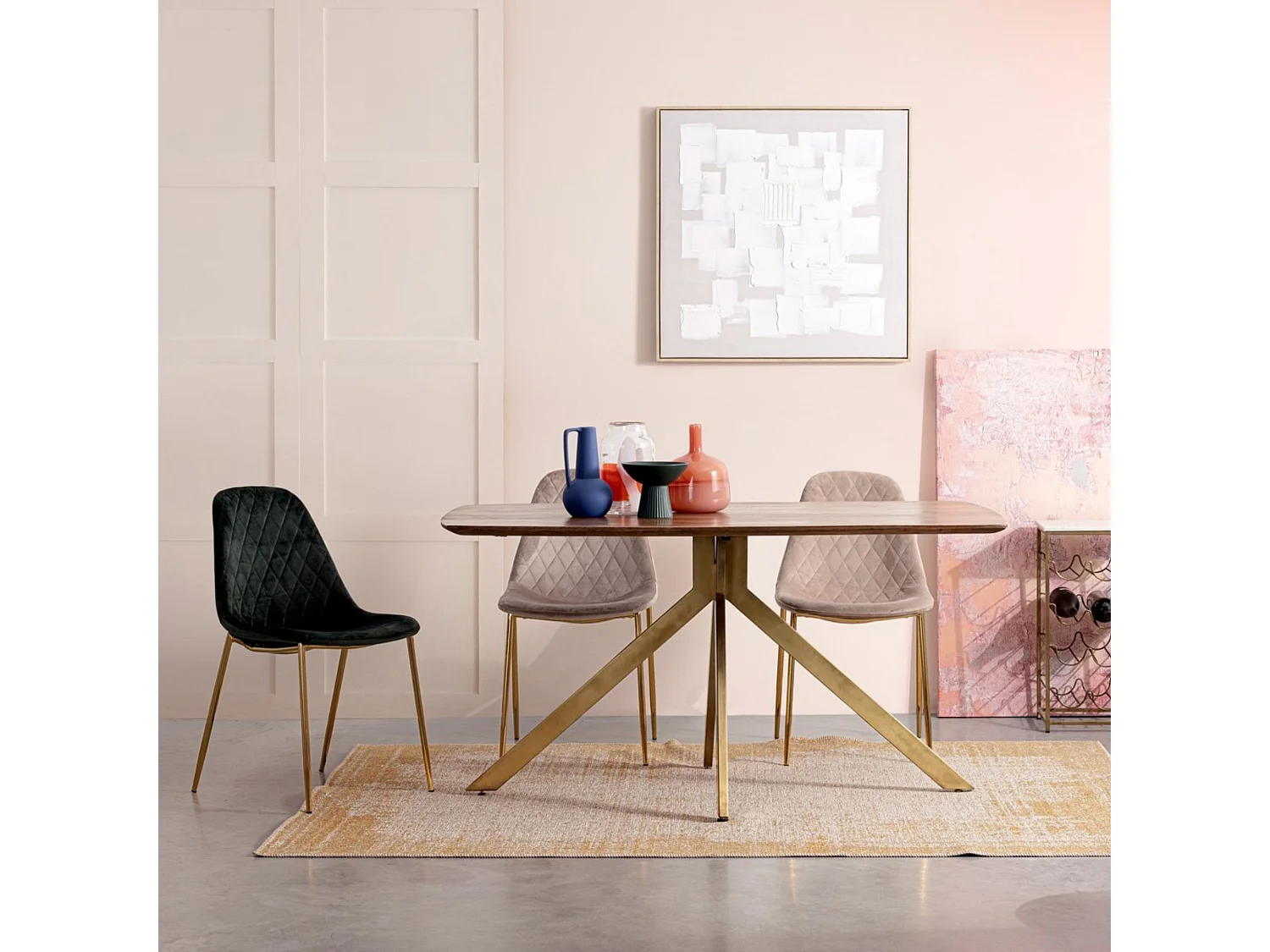 Table de salle à manger en manguier et pied laqué laiton L150 - RINGO