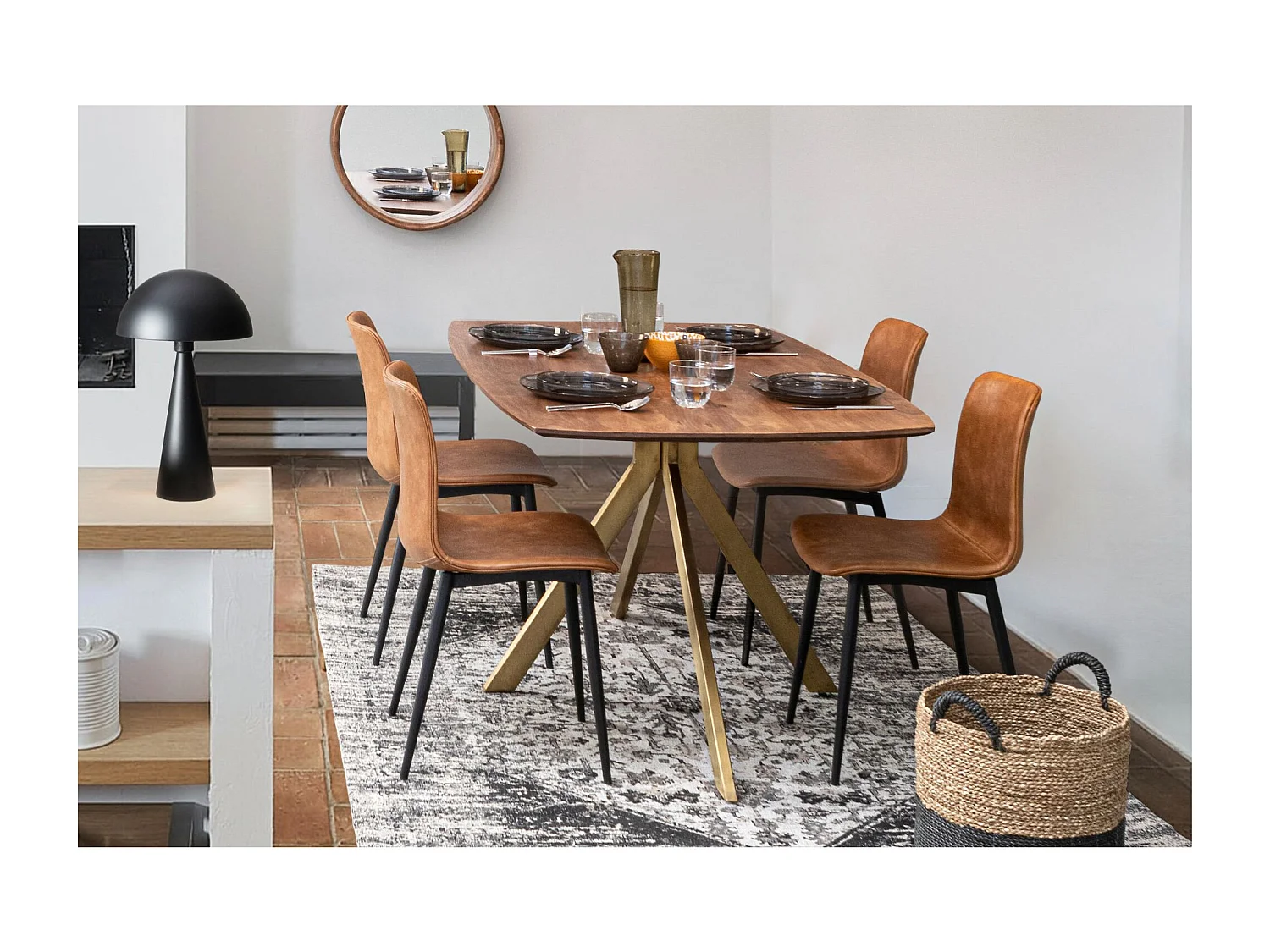 Table de salle à manger en manguier et pied laqué laiton L150 - RINGO