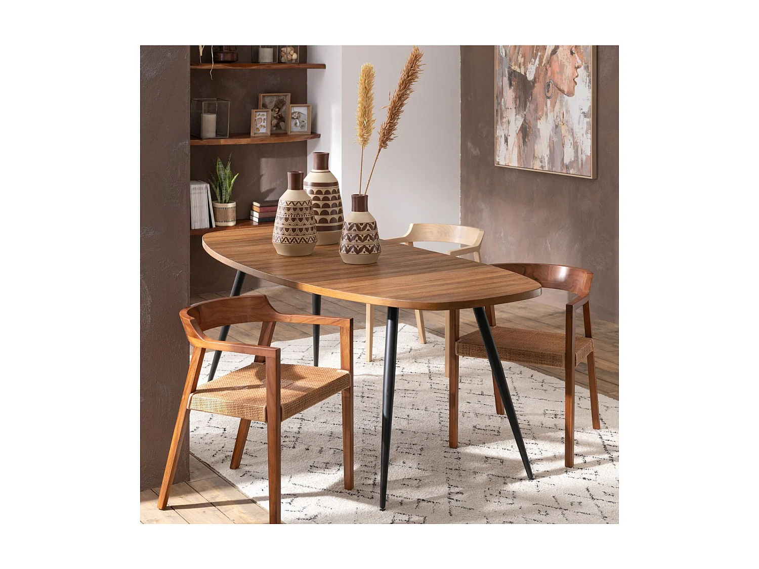 Table à manger ovale en teck recyclé brossé et en métal 6 places L200 - DILI