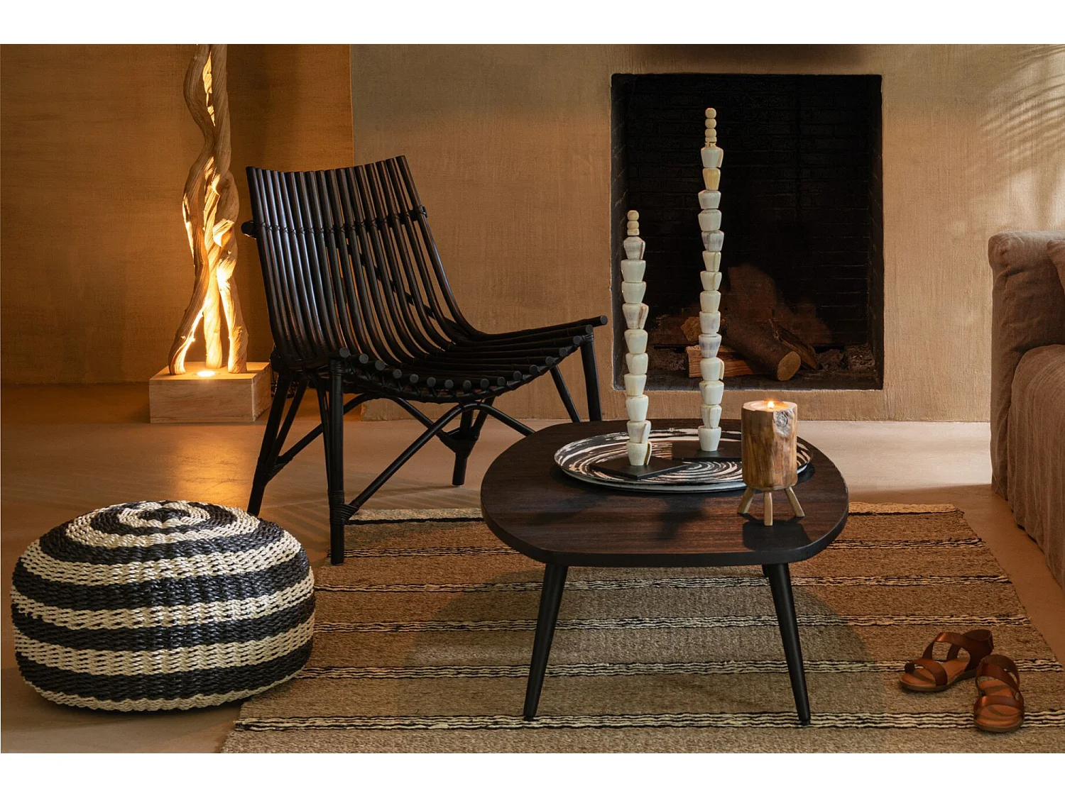 Table Basse en Bois "Teck" 120cm Noir