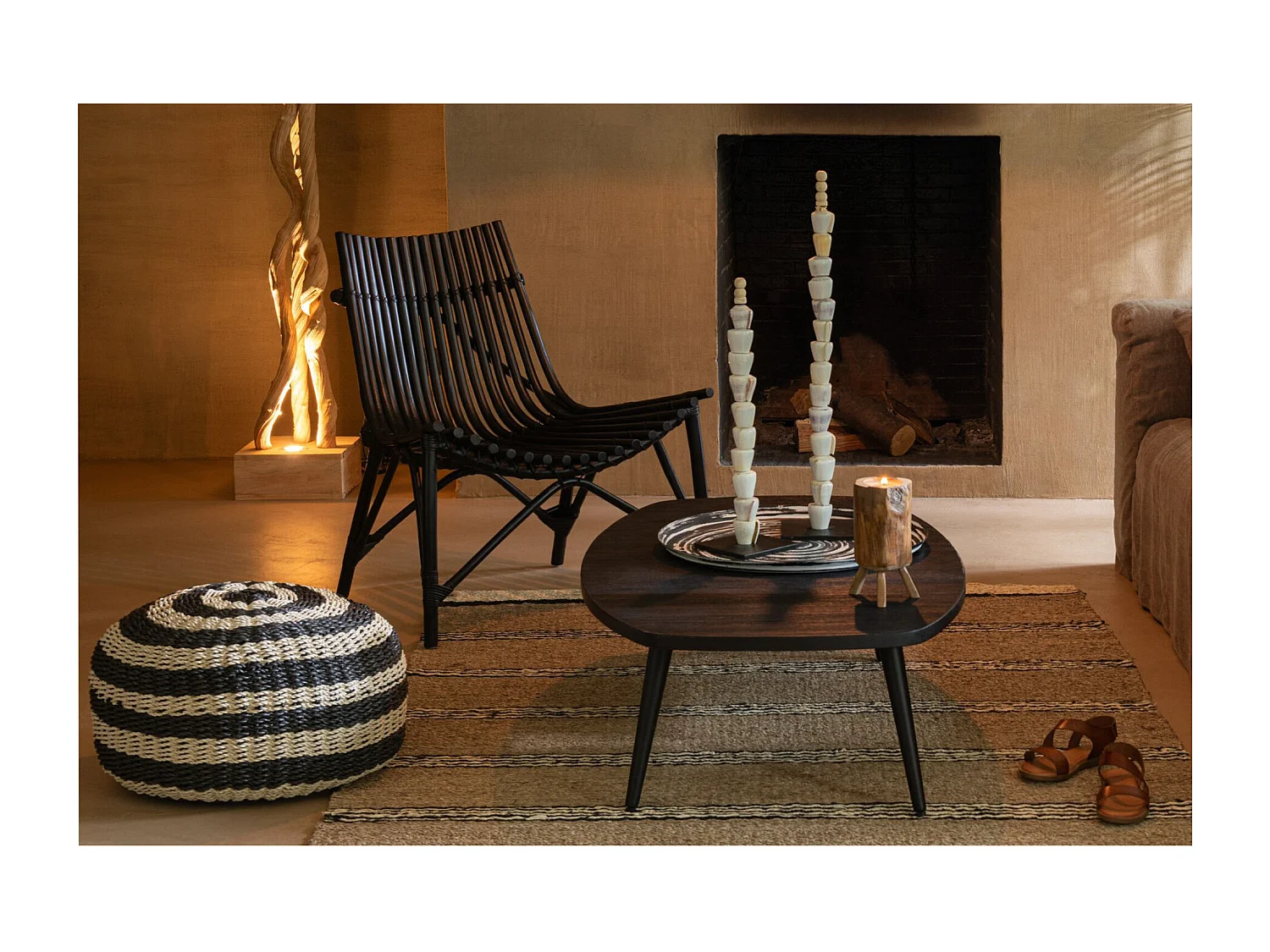 Table Basse en Bois "Teck" 120cm Noir