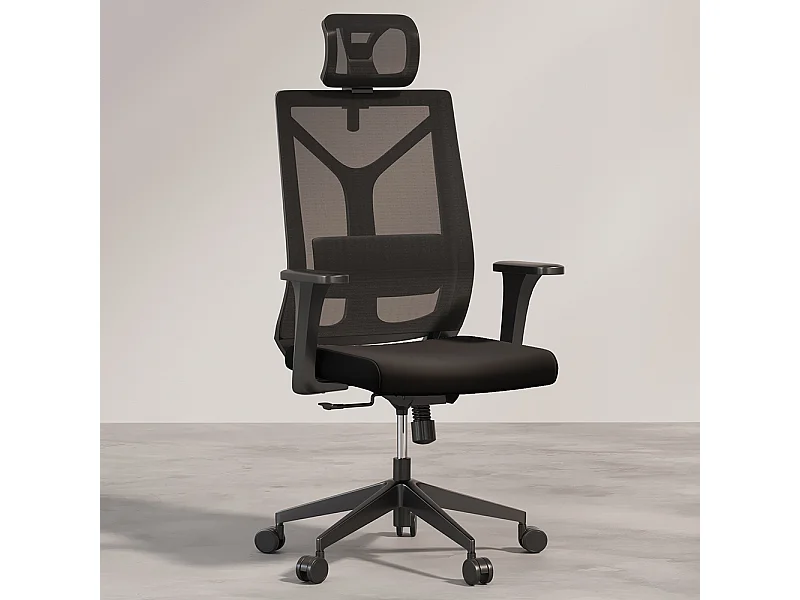 Chaise de bureau ergonomique avec roulettes et accoudoirs - Pebbles Noir