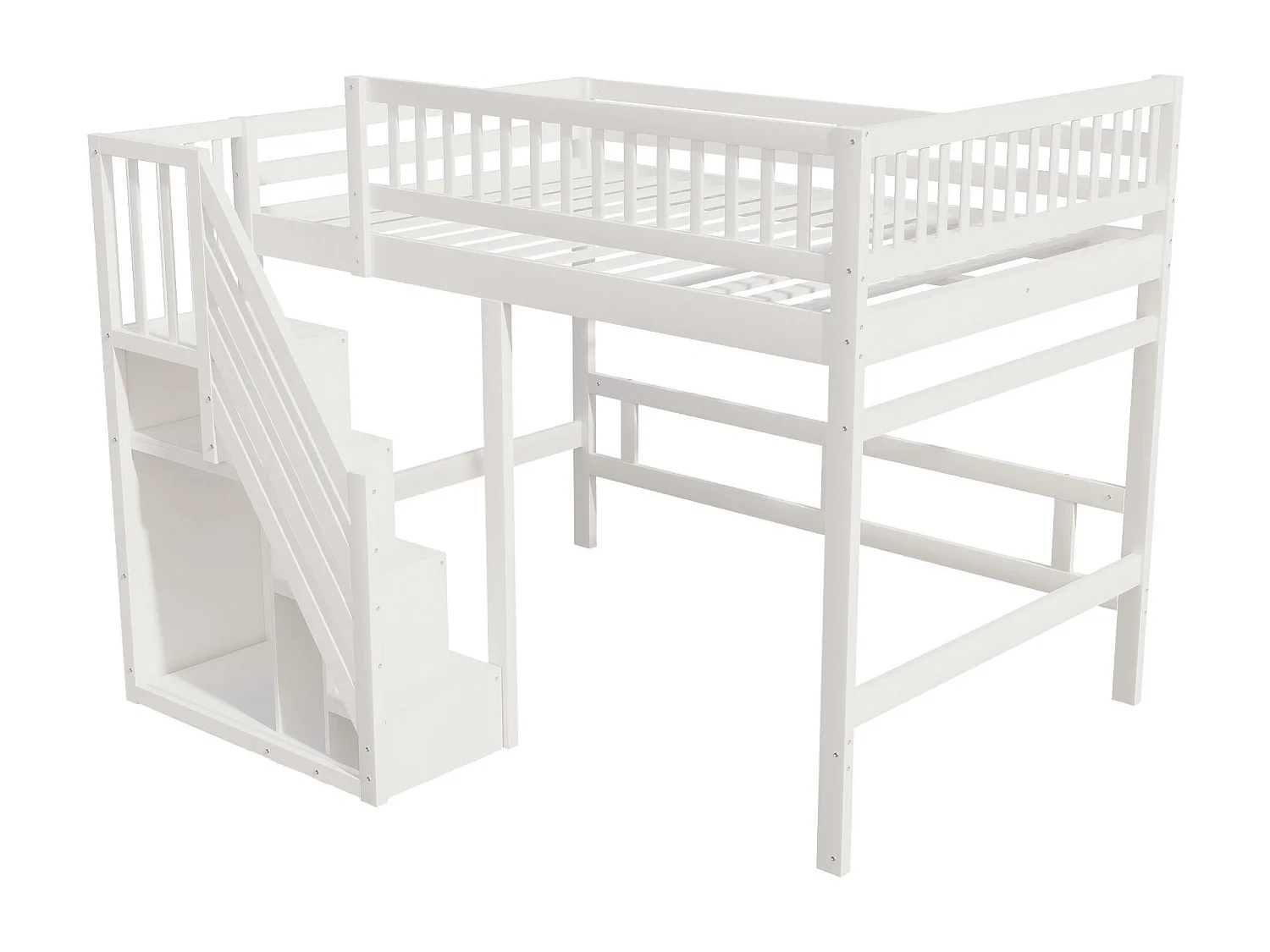 Mezzanine bed 140x200cm - met trap met opbergruimte - massief hout + multiplex + MDF - Wit