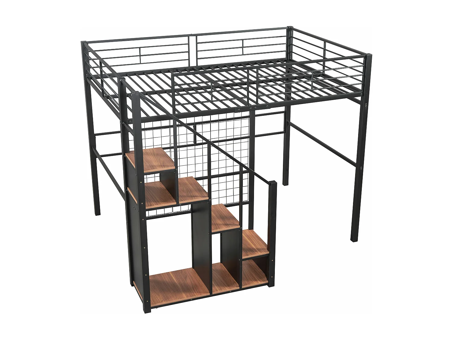 Lit mezzanine pour enfant 140x200cm - avec échelle de sécurité et rangements - Noir