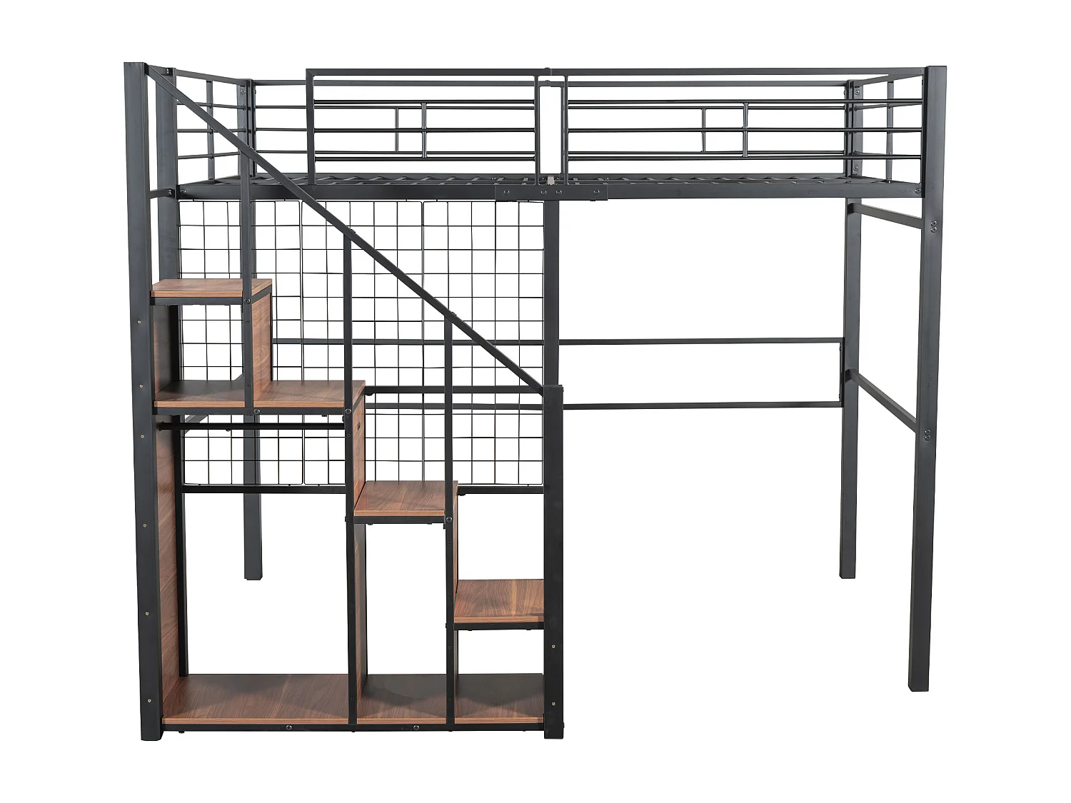 Lit mezzanine pour enfant 140x200cm - avec échelle de sécurité et rangements - Noir