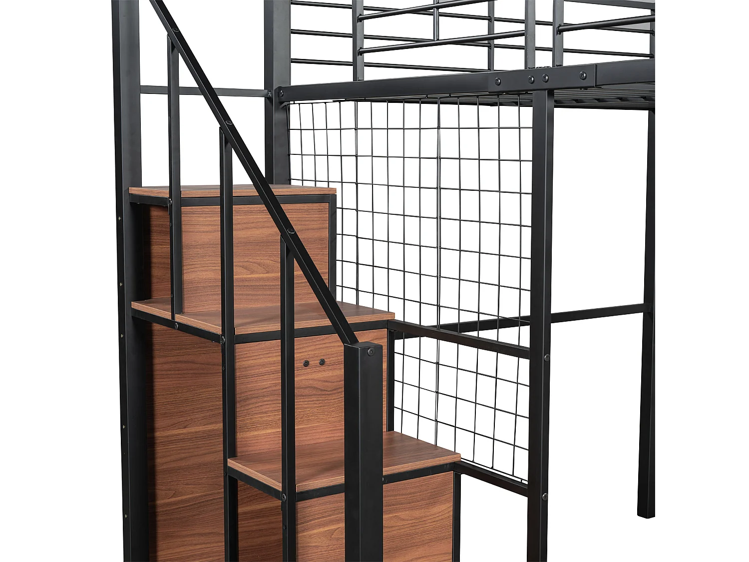Lit mezzanine pour enfant 140x200cm - avec échelle de sécurité et rangements - Noir