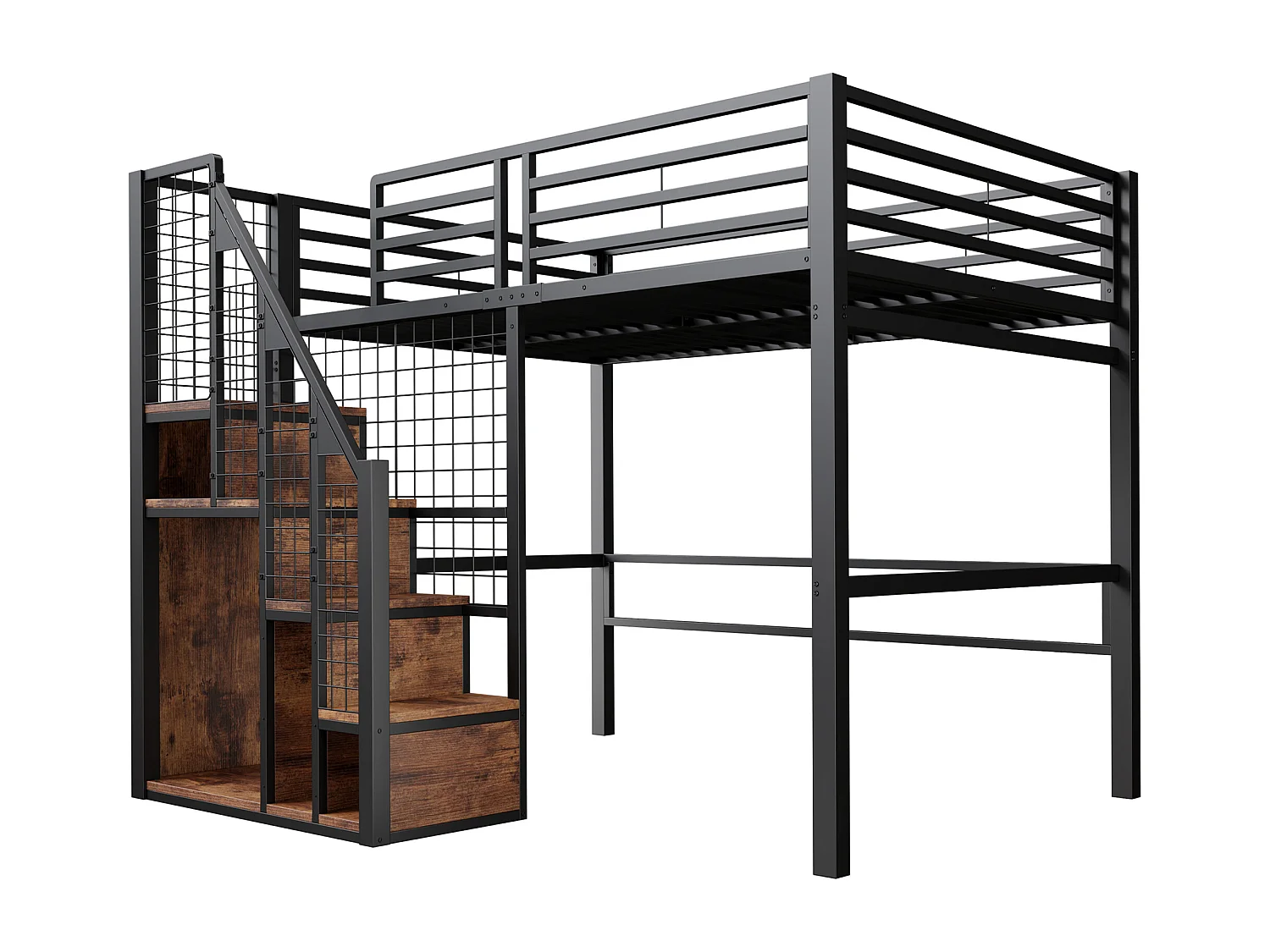 Lit mezzanine pour enfant 140x200cm - avec échelle de sécurité et rangements - Noir