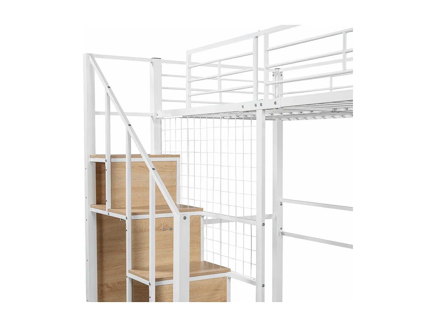 Lit mezzanine pour enfant 90x200cm - avec échelle de sécurité et rangements - Blanc