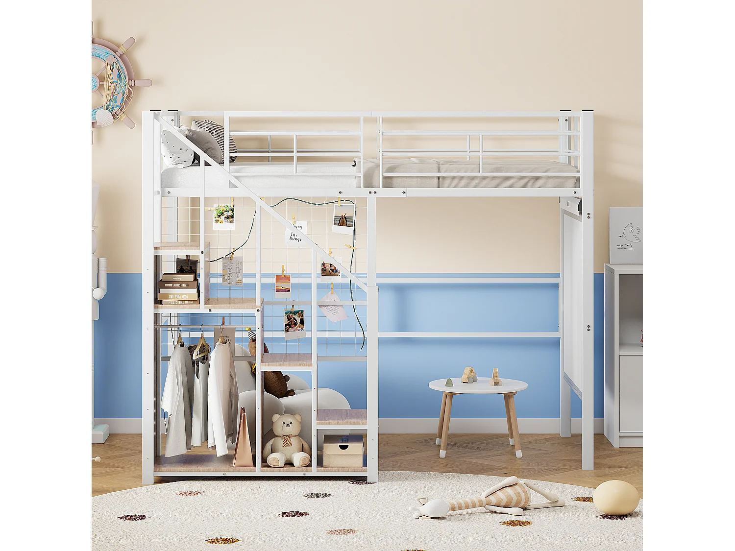 Lit mezzanine pour enfant 90x200cm - avec échelle de sécurité et rangements - Blanc