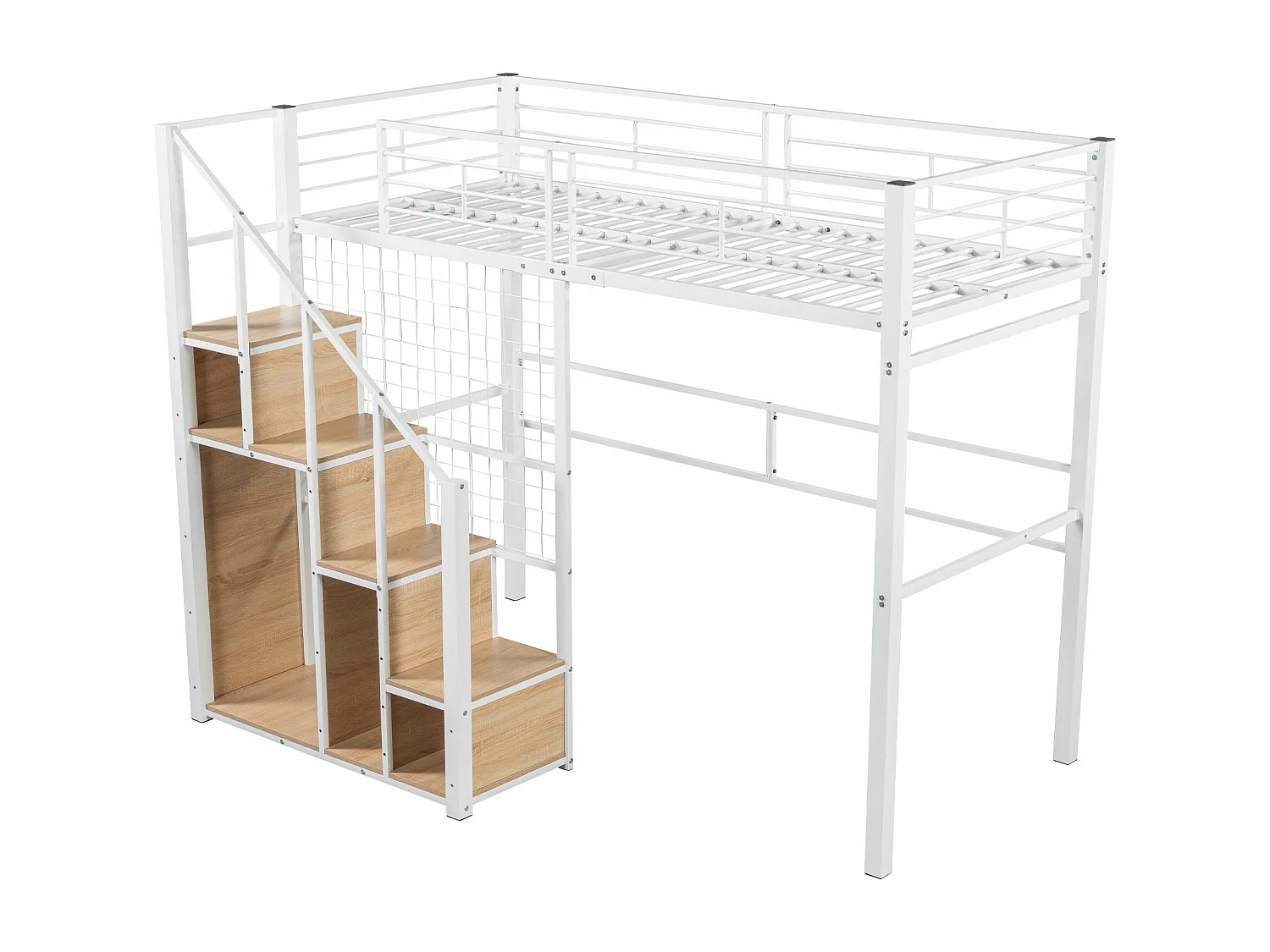 Lit mezzanine pour enfant 90x200cm - avec échelle de sécurité et rangements - Blanc