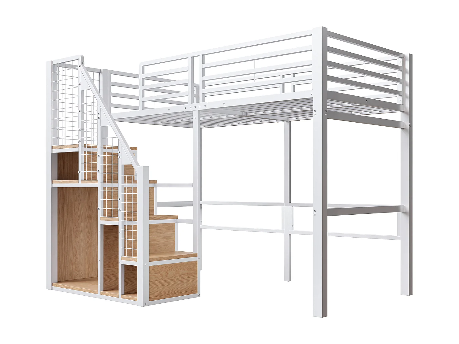 Hochbett für Kinder 90 x 200 cm – mit Sicherheitsleiter und Stauraum – Weiß