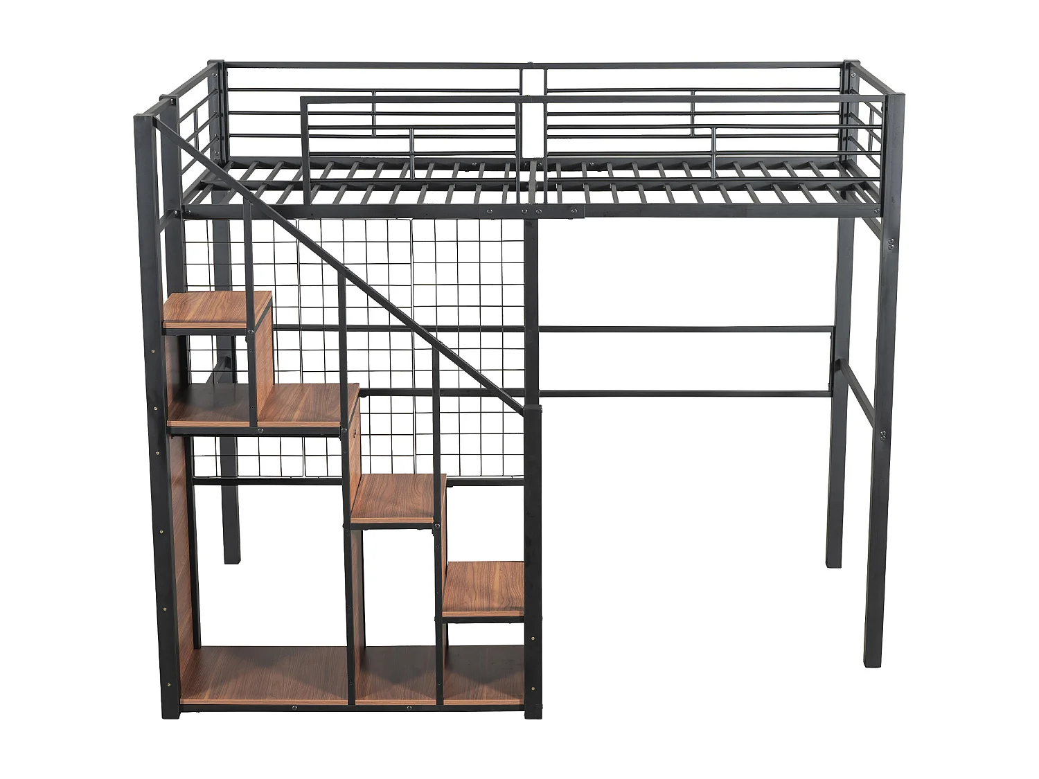 Łóżko mezzanine dla dzieci 90x200cm - z drabiną zabezpieczającą i schowkami - Czarne
