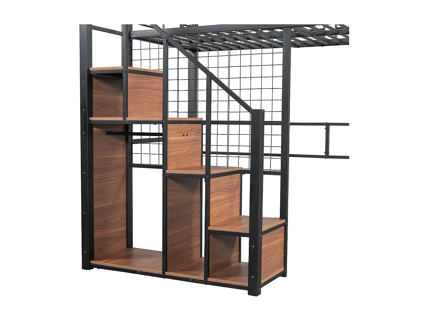 Cama mezanino para criança 90x200cm - com escada de segurança e arrumação - Preto