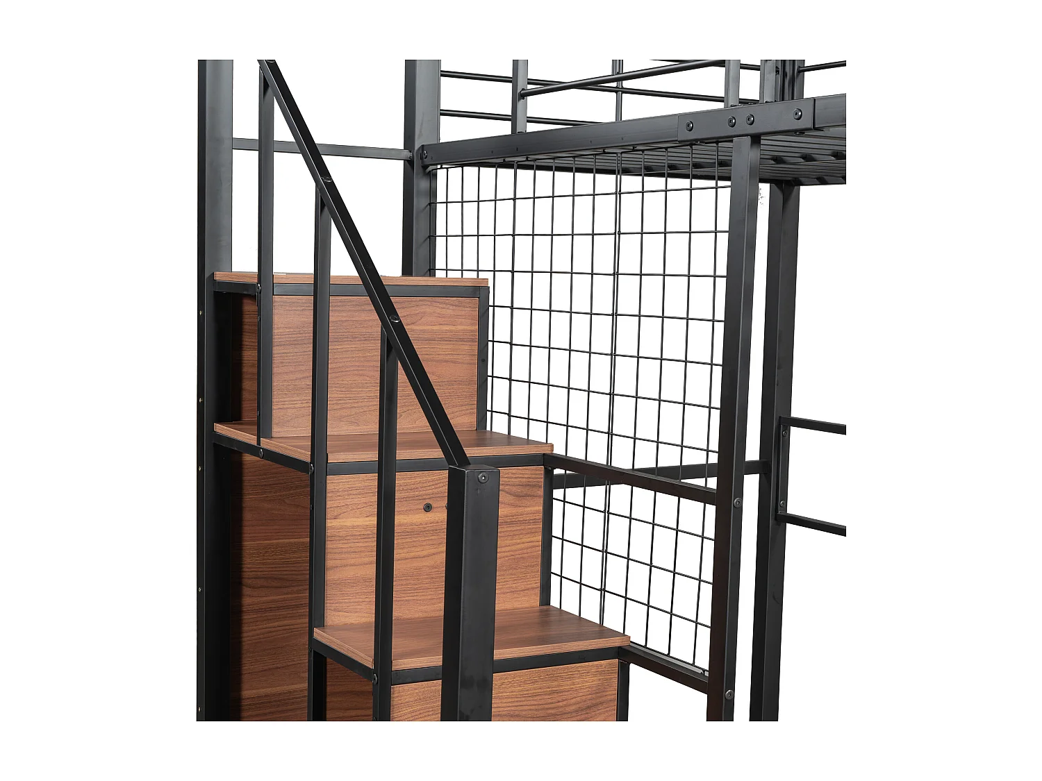 Cama mezanino para criança 90x200cm - com escada de segurança e arrumação - Preto