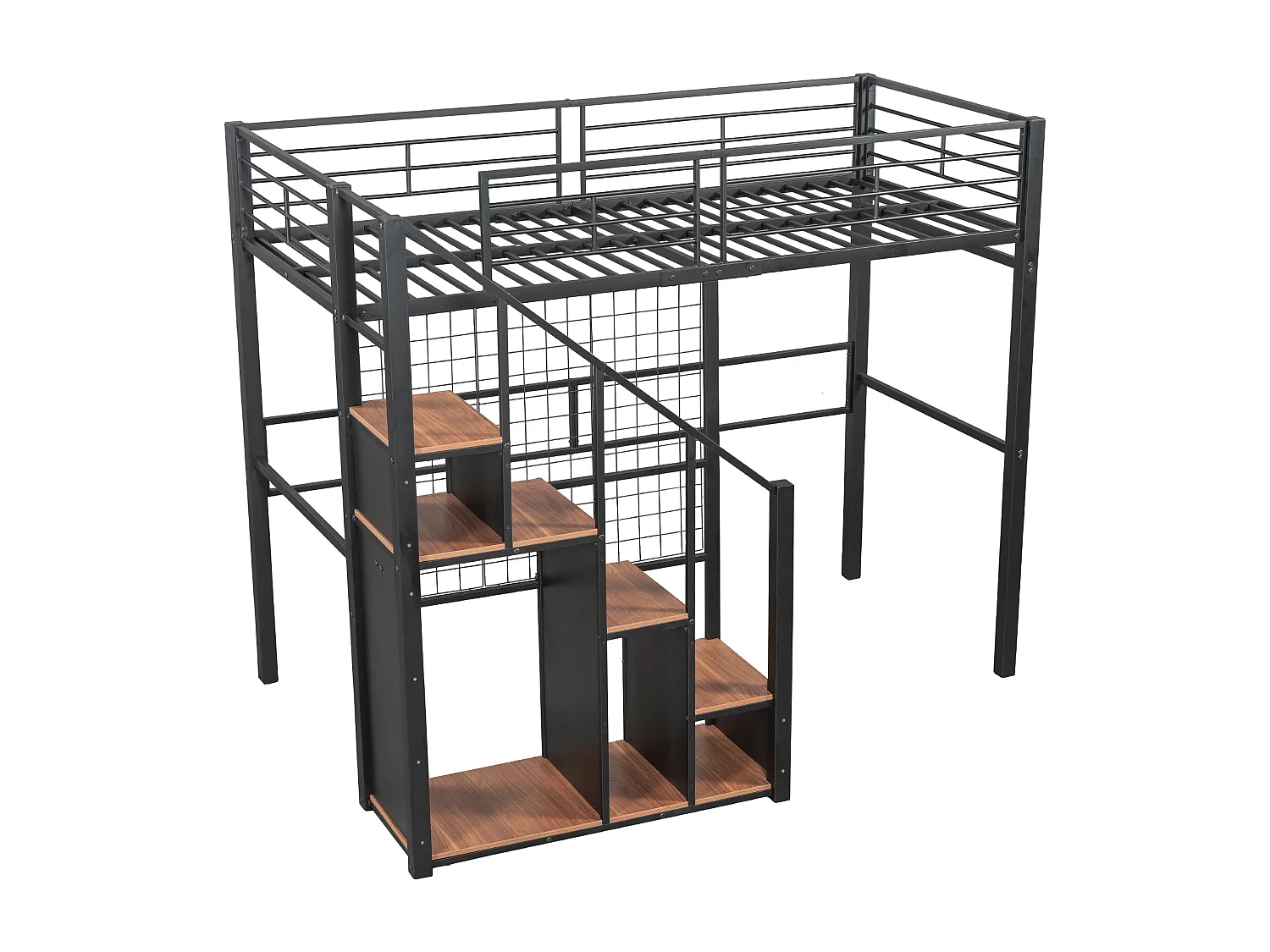 Cama mezanino para criança 90x200cm - com escada de segurança e arrumação - Preto