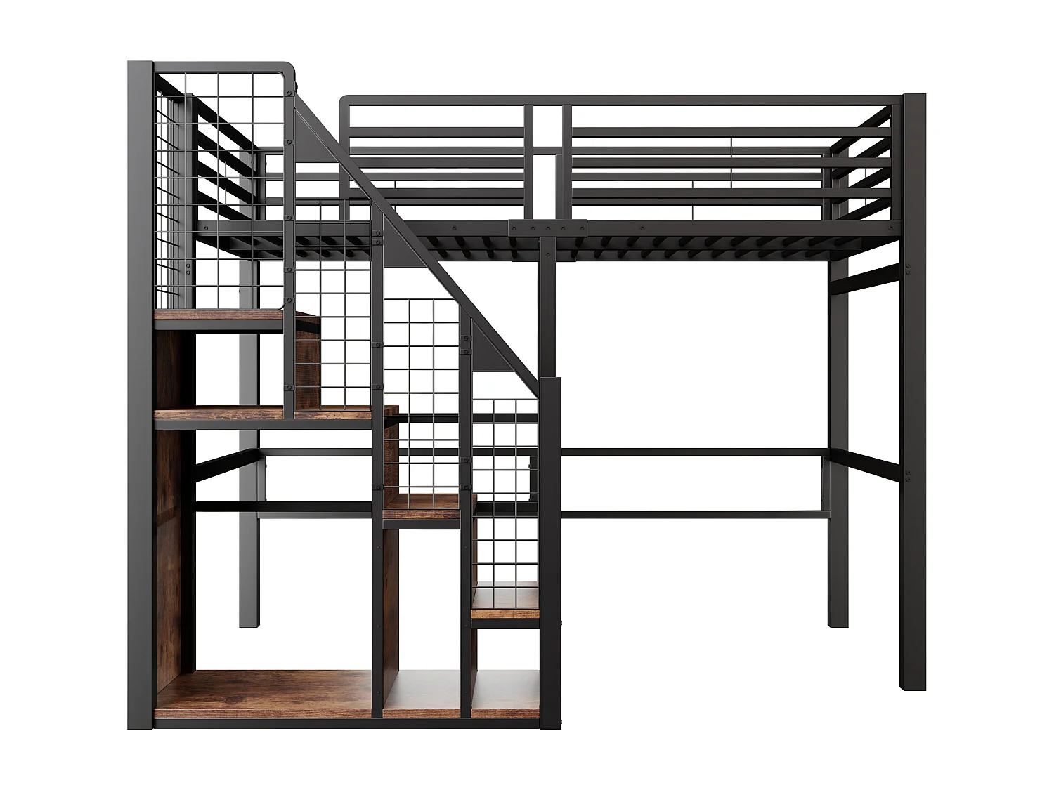 Lit mezzanine pour enfant 90x200cm - avec échelle de sécurité et rangements - Noir