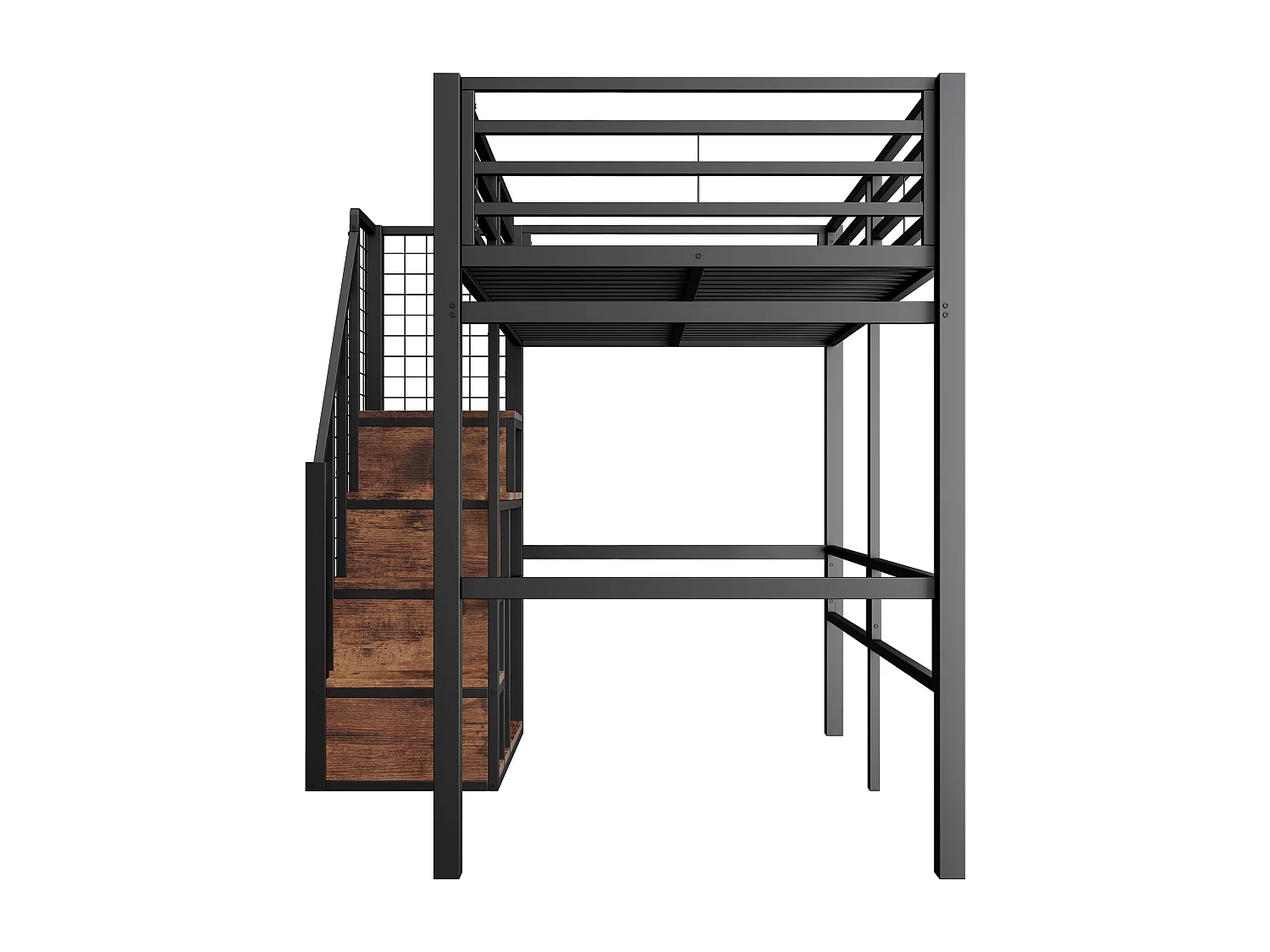 Lit mezzanine pour enfant 90x200cm - avec échelle de sécurité et rangements - Noir