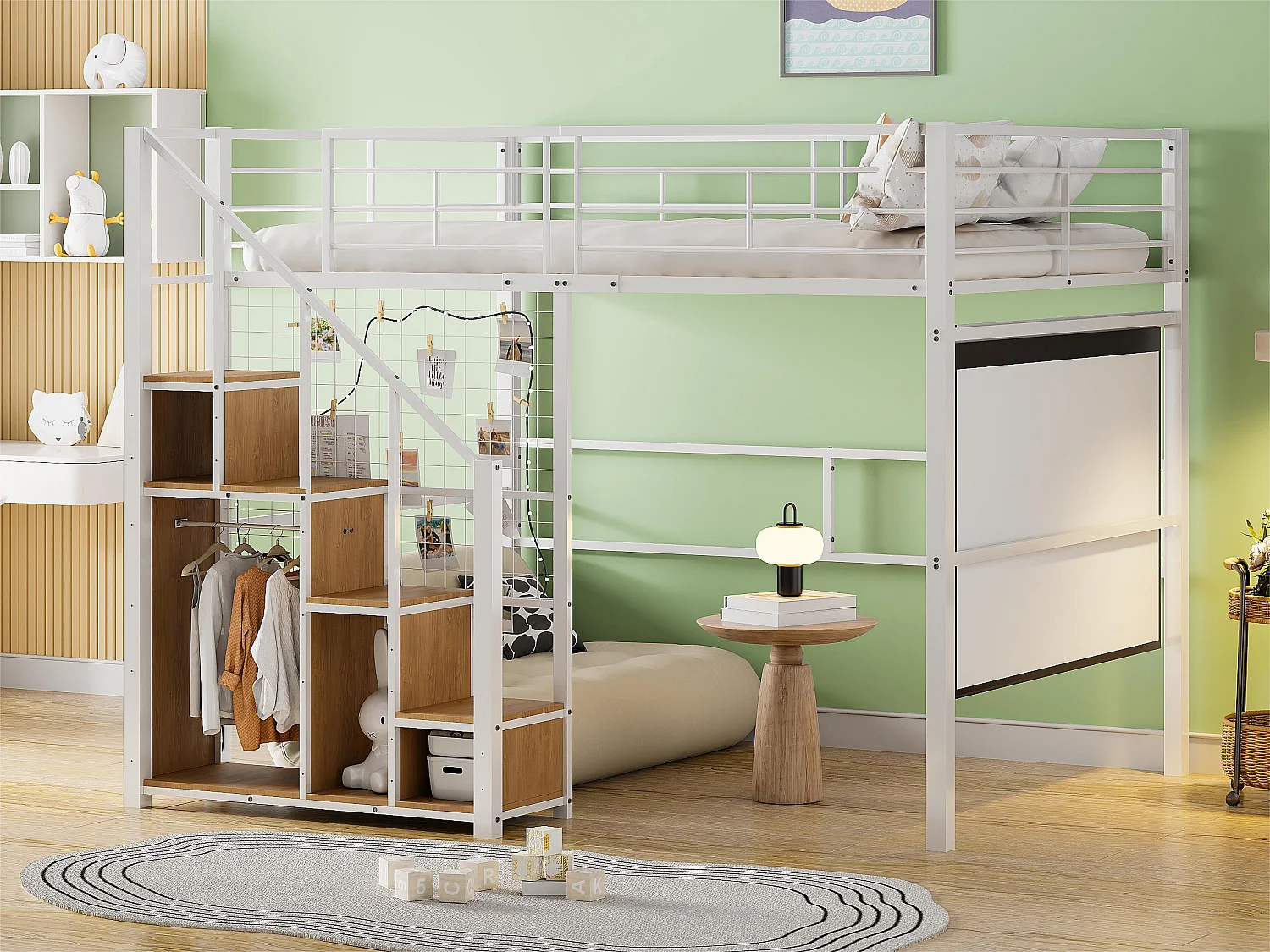 Lit mezzanine pour enfant 140x200cm - avec échelle de sécurité et rangements - Blanc