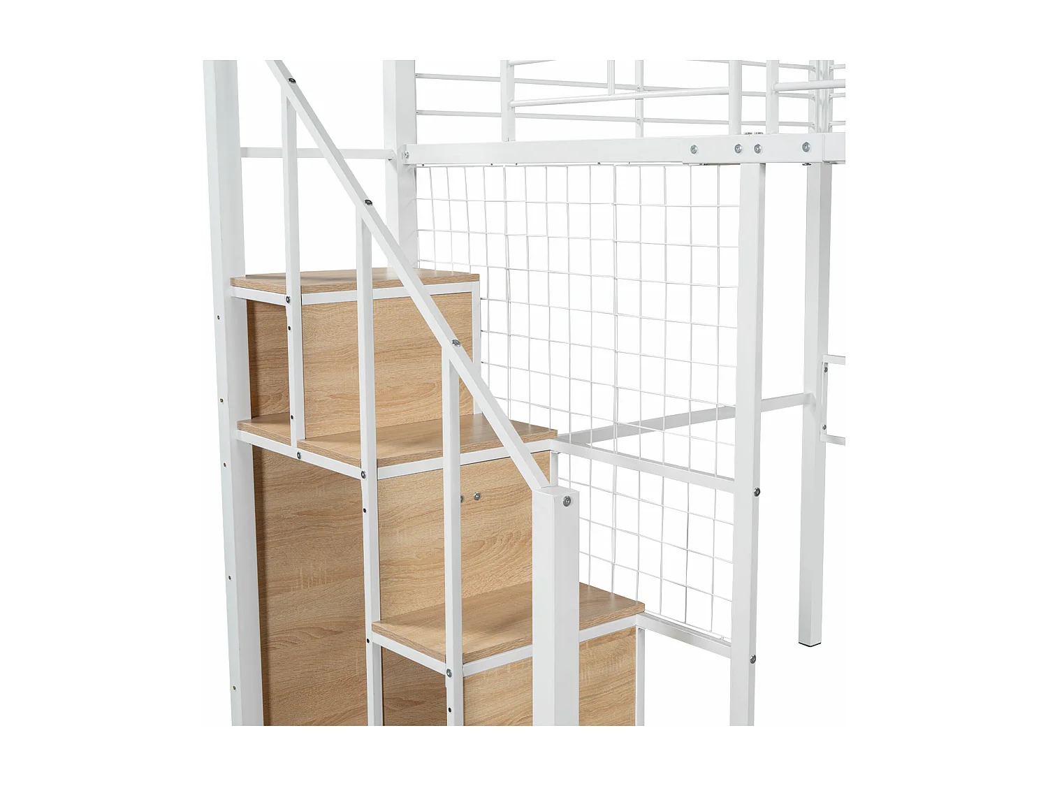Lit mezzanine pour enfant 140x200cm - avec échelle de sécurité et rangements - Blanc