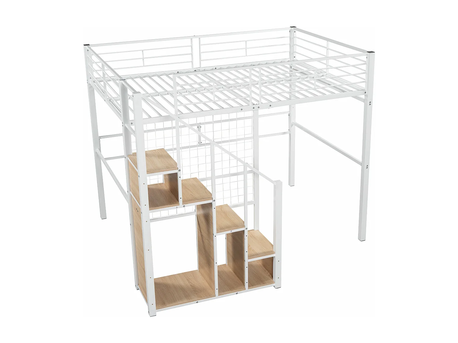 Lit mezzanine pour enfant 140x200cm - avec échelle de sécurité et rangements - Blanc