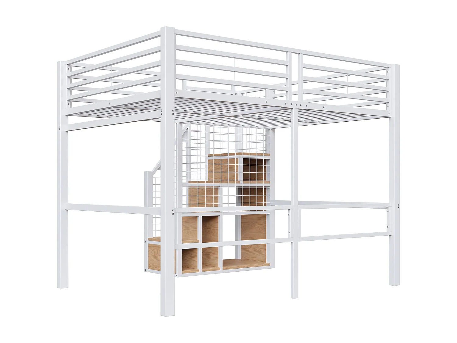 Letto a soppalco per bambini 140x200 cm - con scala di sicurezza e contenitore - Bianco