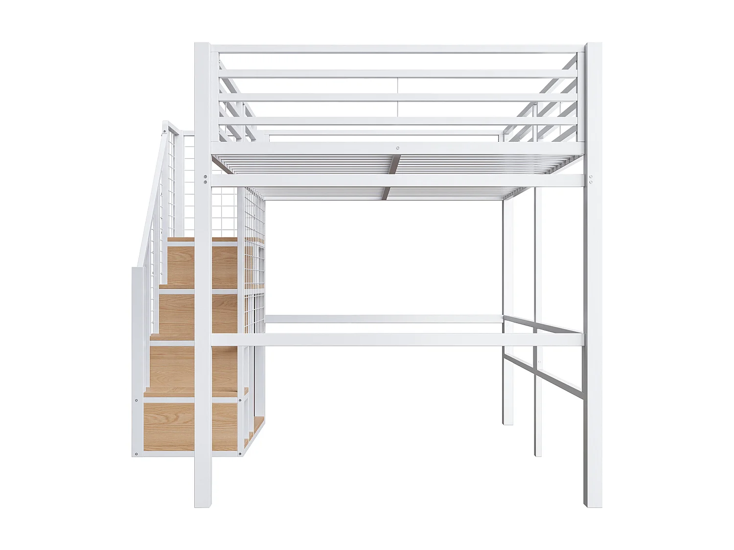 Letto a soppalco per bambini 140x200 cm - con scala di sicurezza e contenitore - Bianco