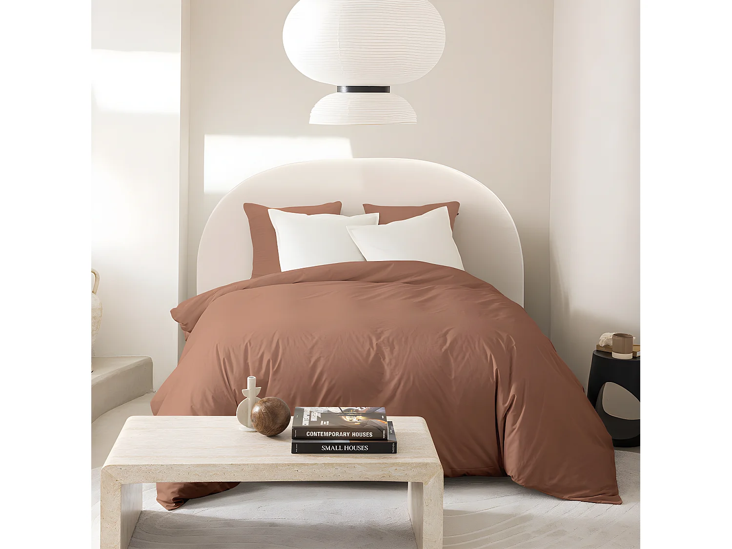 Noussa - Tête de lit en tissu chenille demi-lune L150cm - Écru