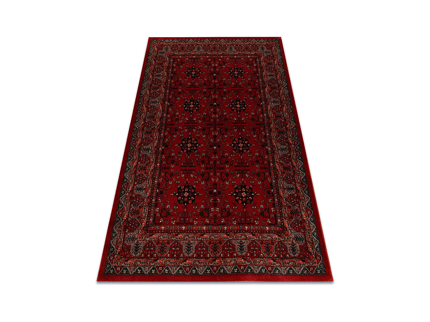 Tapis en laine KASHQAI 4302 300 Fleurs, cadre bordeaux 80x160 cm