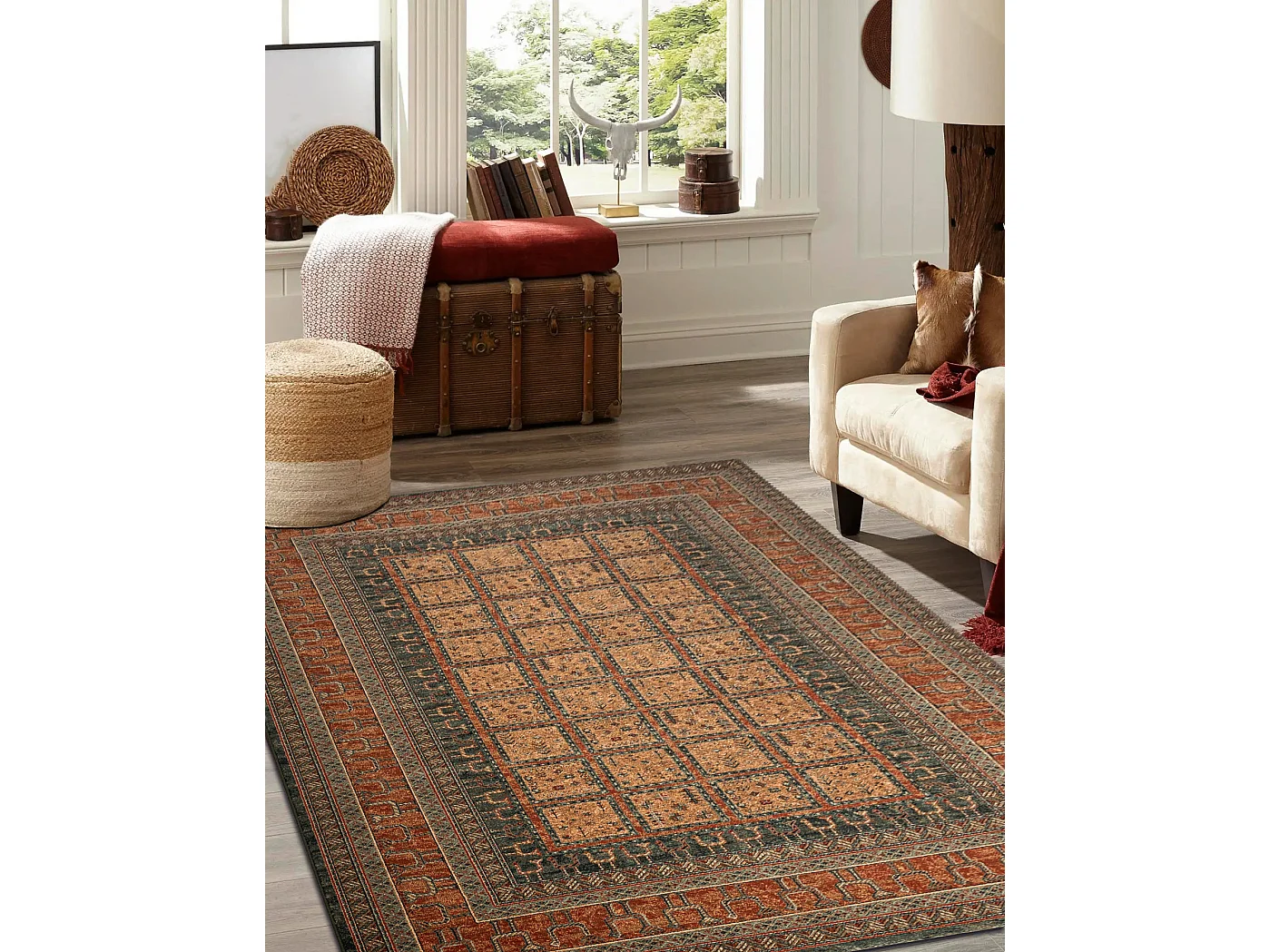 Wollteppich KASHQAI 4349 500 orientalisch, Rahmen rotwein  200x300 cm