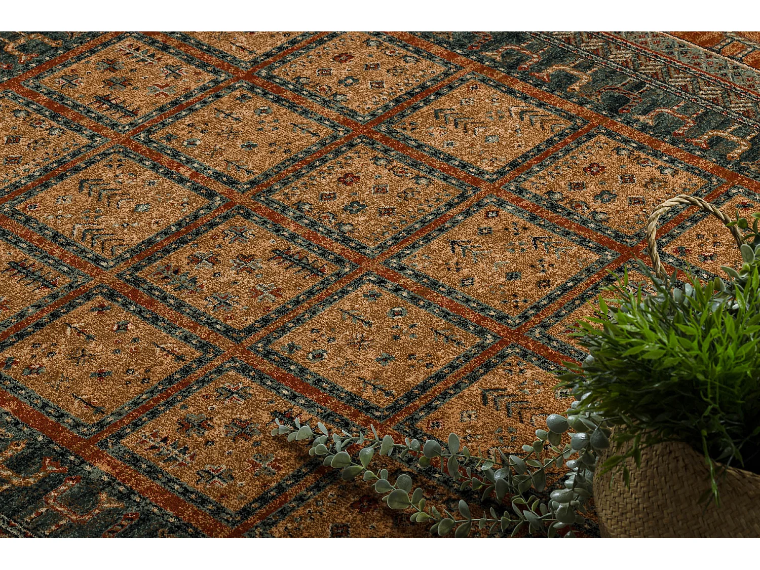 Wollteppich KASHQAI 4349 500 orientalisch, Rahmen rotwein  200x300 cm