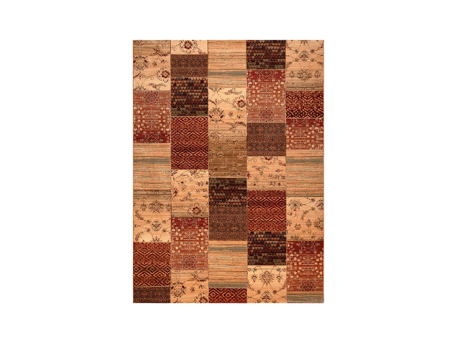 Tapis en laine KASHQAI 4327 101 Patchwork terre cuite 135x200 cm