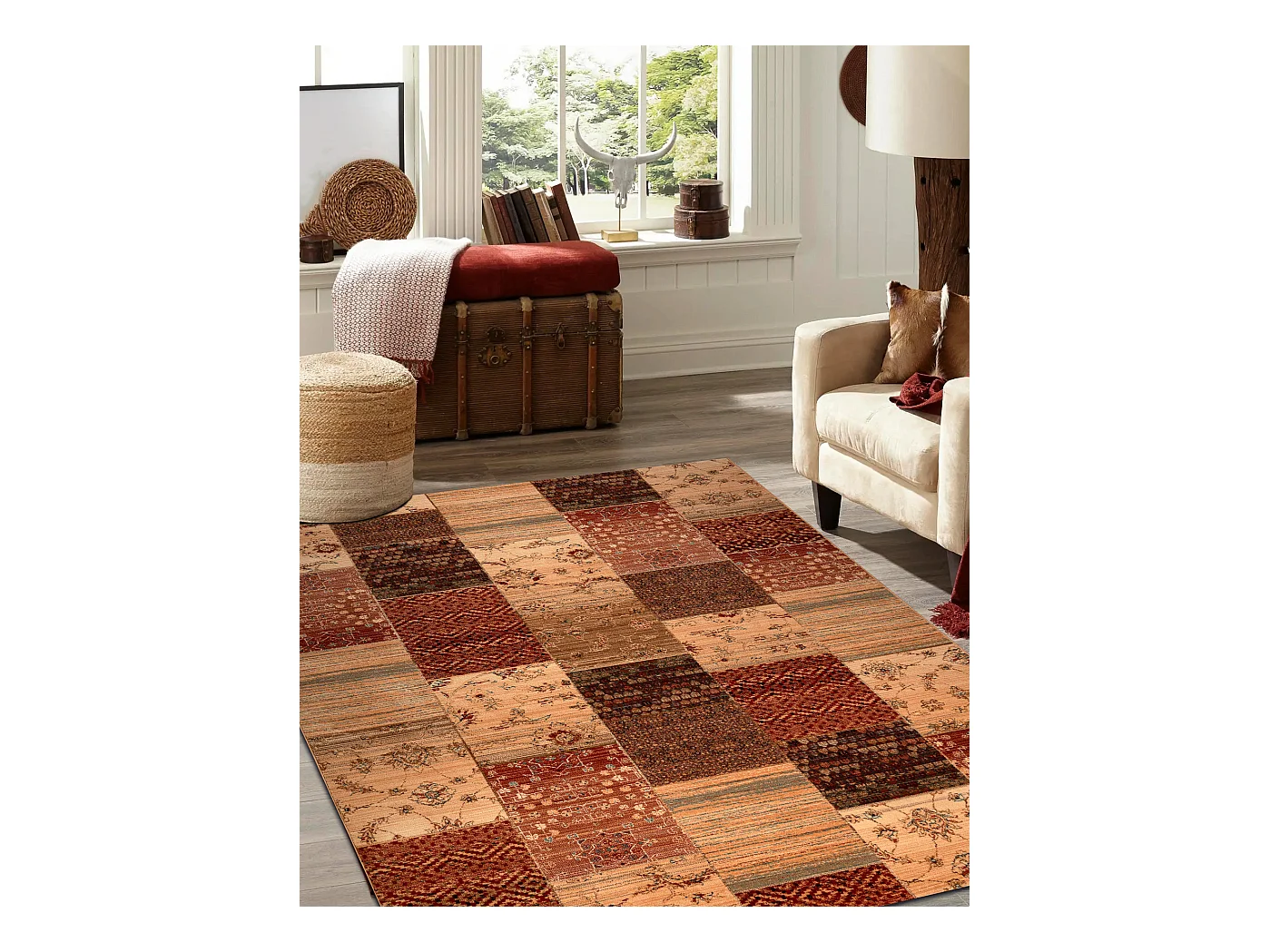 Tapis en laine KASHQAI 4327 101 Patchwork terre cuite 135x200 cm