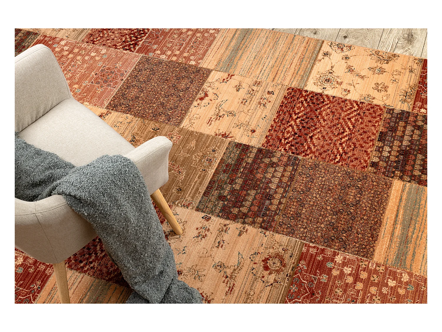 Tapis en laine KASHQAI 4327 101 Patchwork terre cuite 135x200 cm