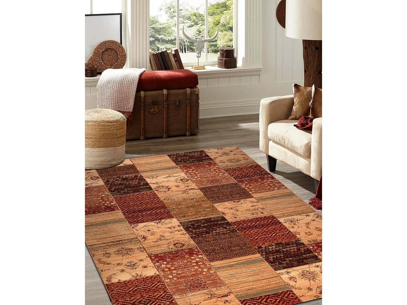 Alfombra de lana KASHQAI 4327 101 Patchwork terracota  135x200 cm