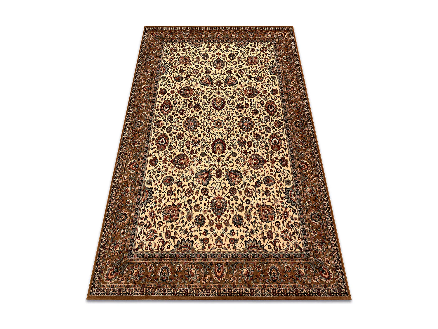 Tapis en laine KASHQAI 4362 103 Fleurs, cadre beige / bordeaux 160x240 cm