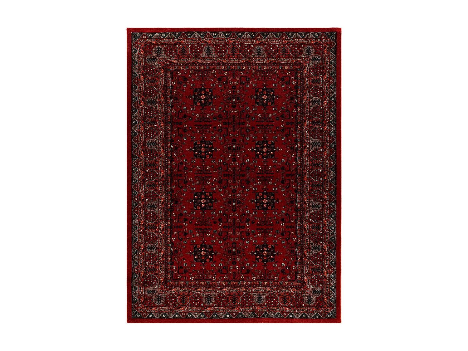 Tapis en laine KASHQAI 4302 300 Fleurs, cadre bordeaux 135x200 cm