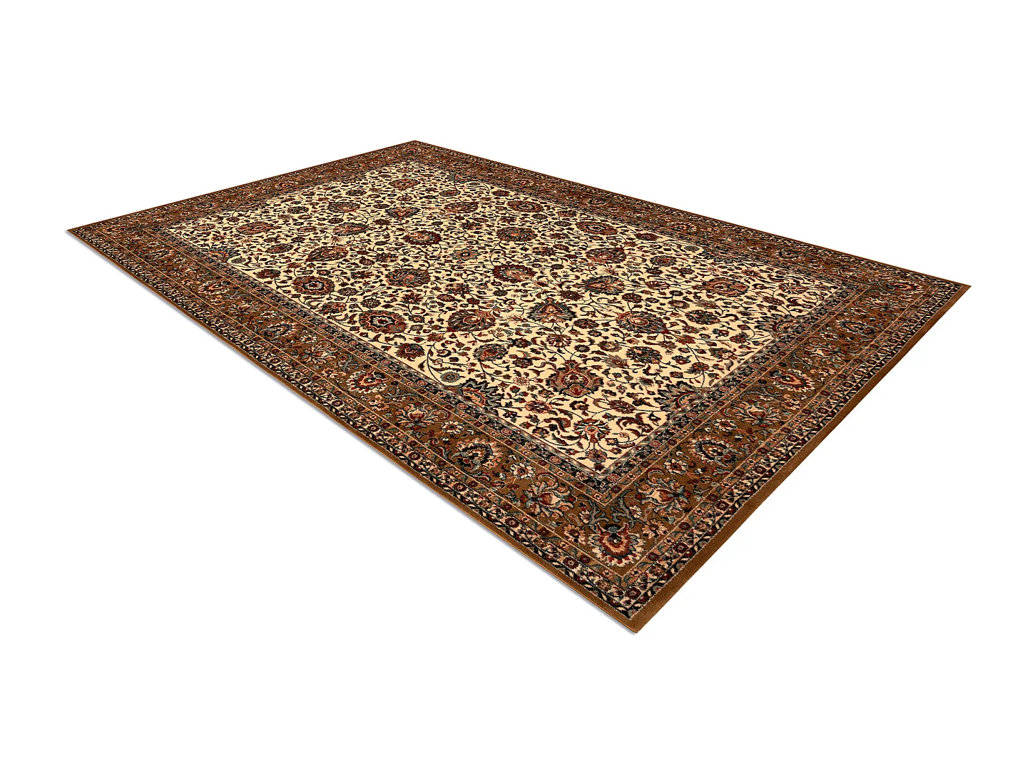 Tapis en laine KASHQAI 4362 103 Fleurs, cadre beige / bordeaux 67x130 cm