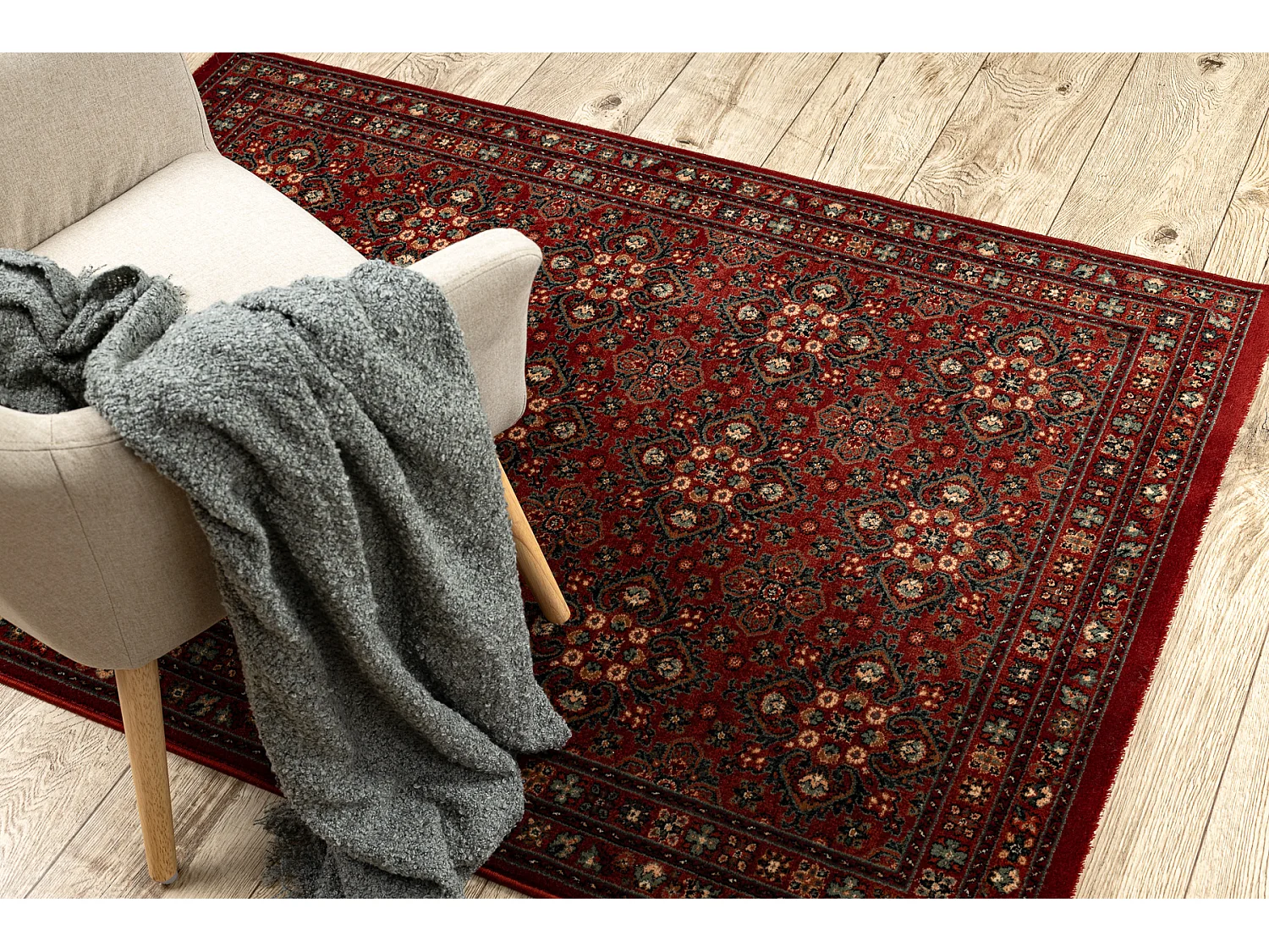 Tapis en laine KASHQAI 4372 300 Fleurs, cadre bordeaux 160x240 cm