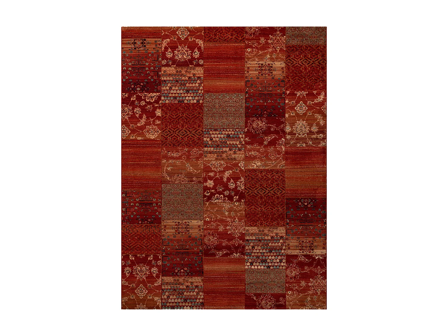 Tapis en laine KASHQAI 4327 300 Patchwork bordeaux 135x200 cm