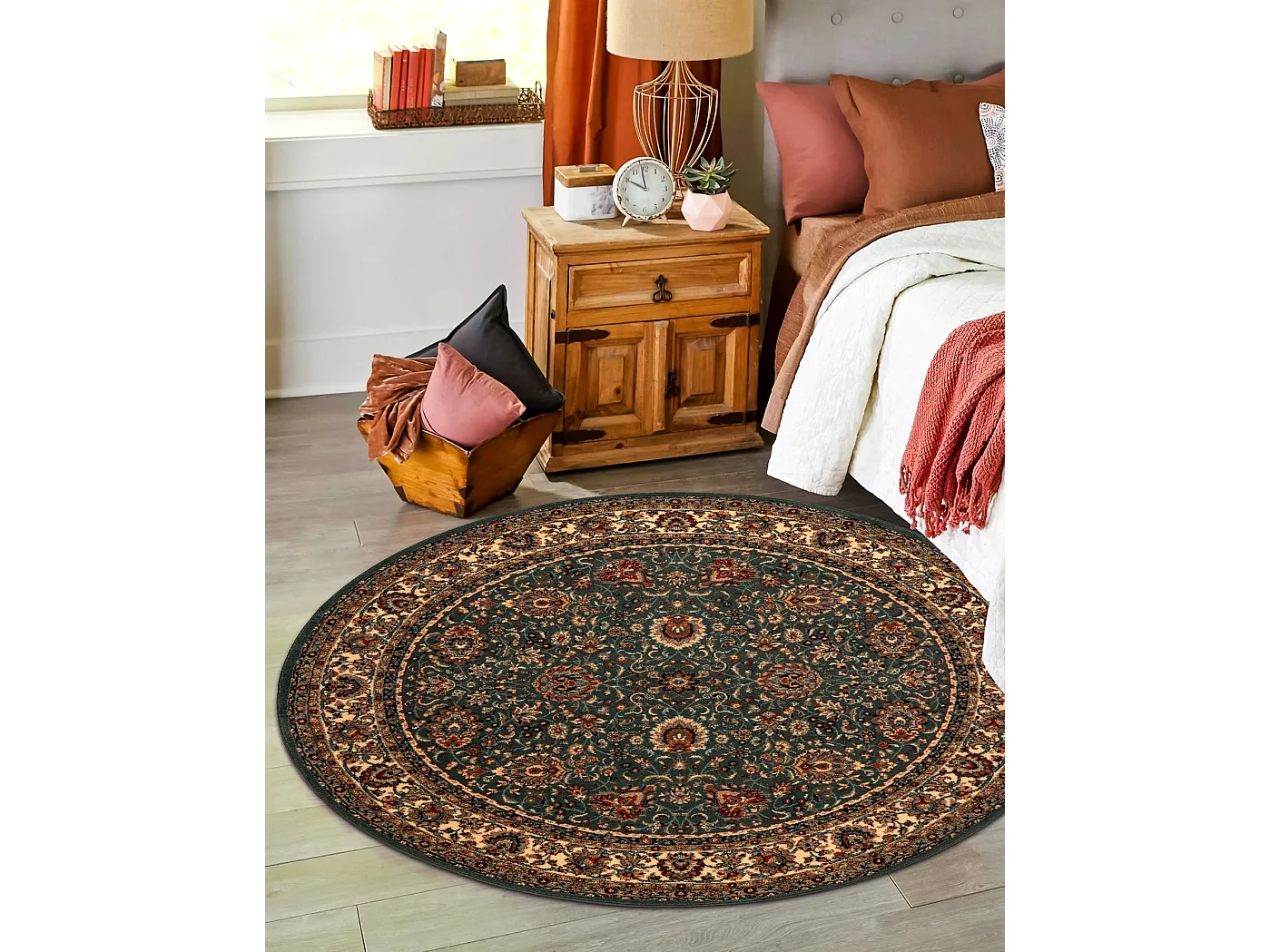 Tapis en laine KASHQAI 4362 410 cercle ornement vert / beige cercle 120 cm
