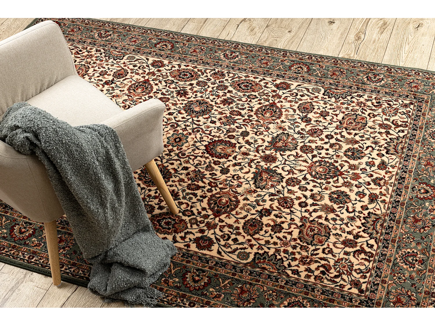 Dywan wełniany KASHQAI 4362 101 ornament beż / zielony 80x160 cm