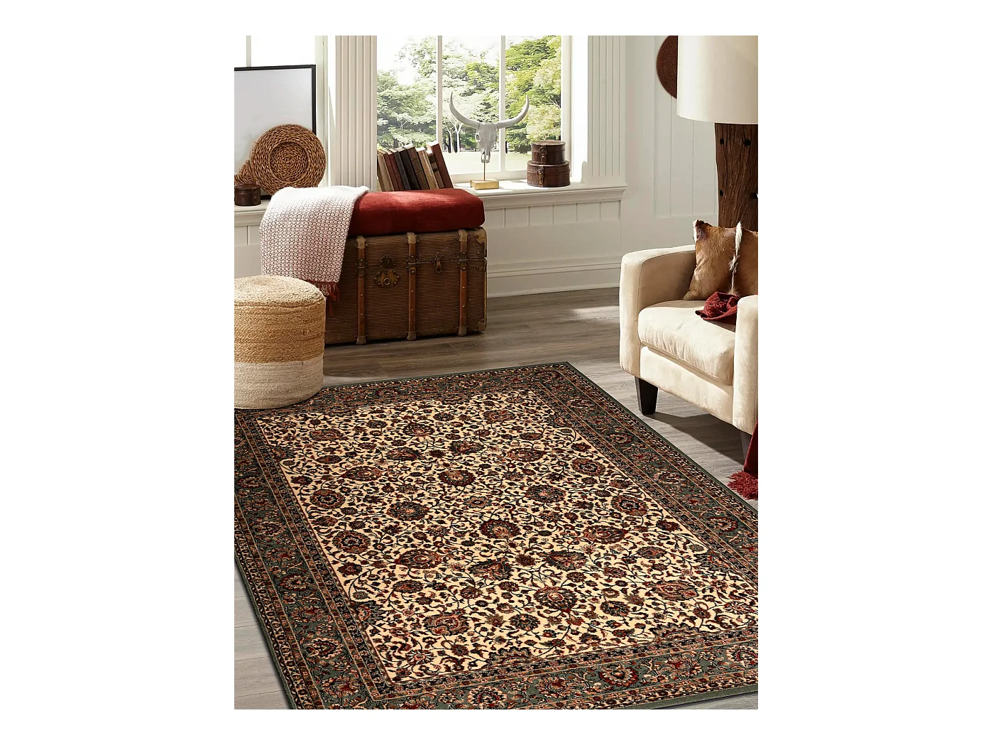 Tapis en laine KASHQAI 4362 101 ornement beige / vert 80x160 cm