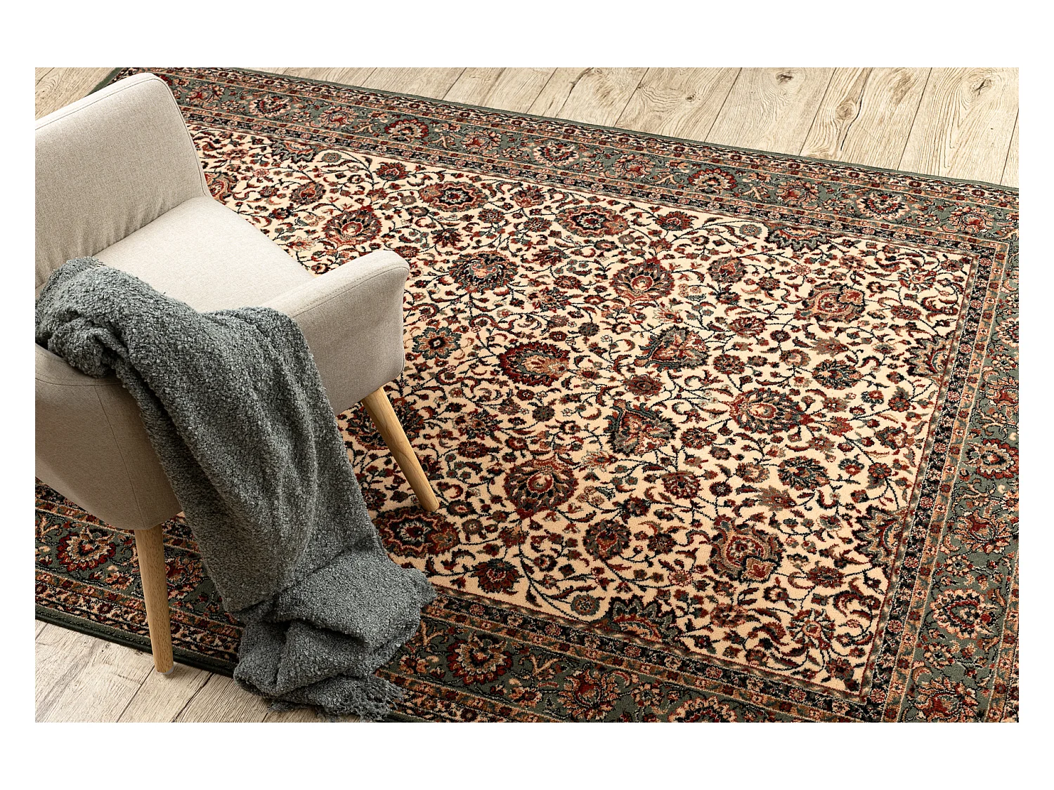 Tapis en laine KASHQAI 4362 101 ornement beige / vert 80x160 cm