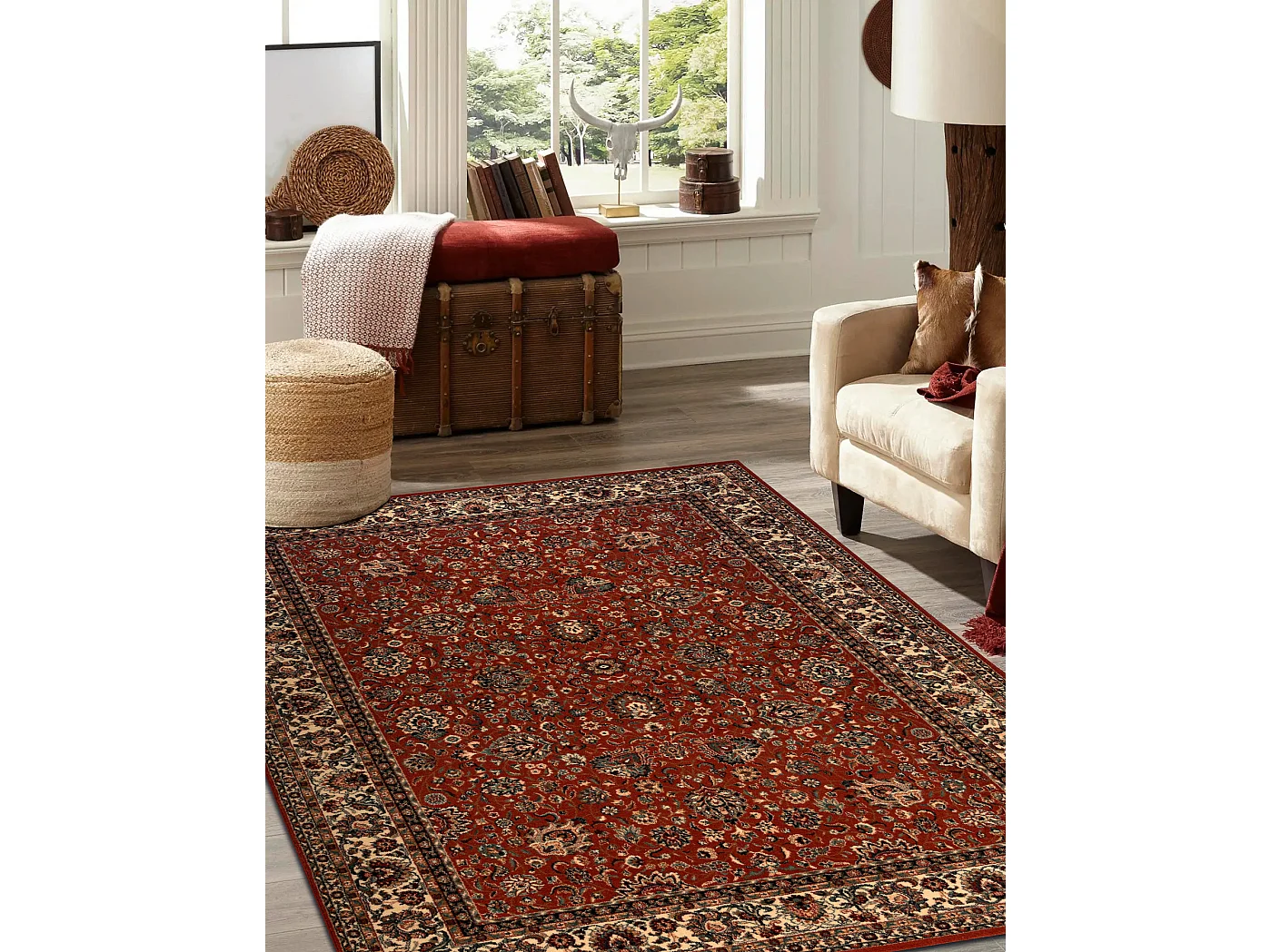 Tapis en laine KASHQAI 4362 200 ornement bordeaux / beige 240x340 cm