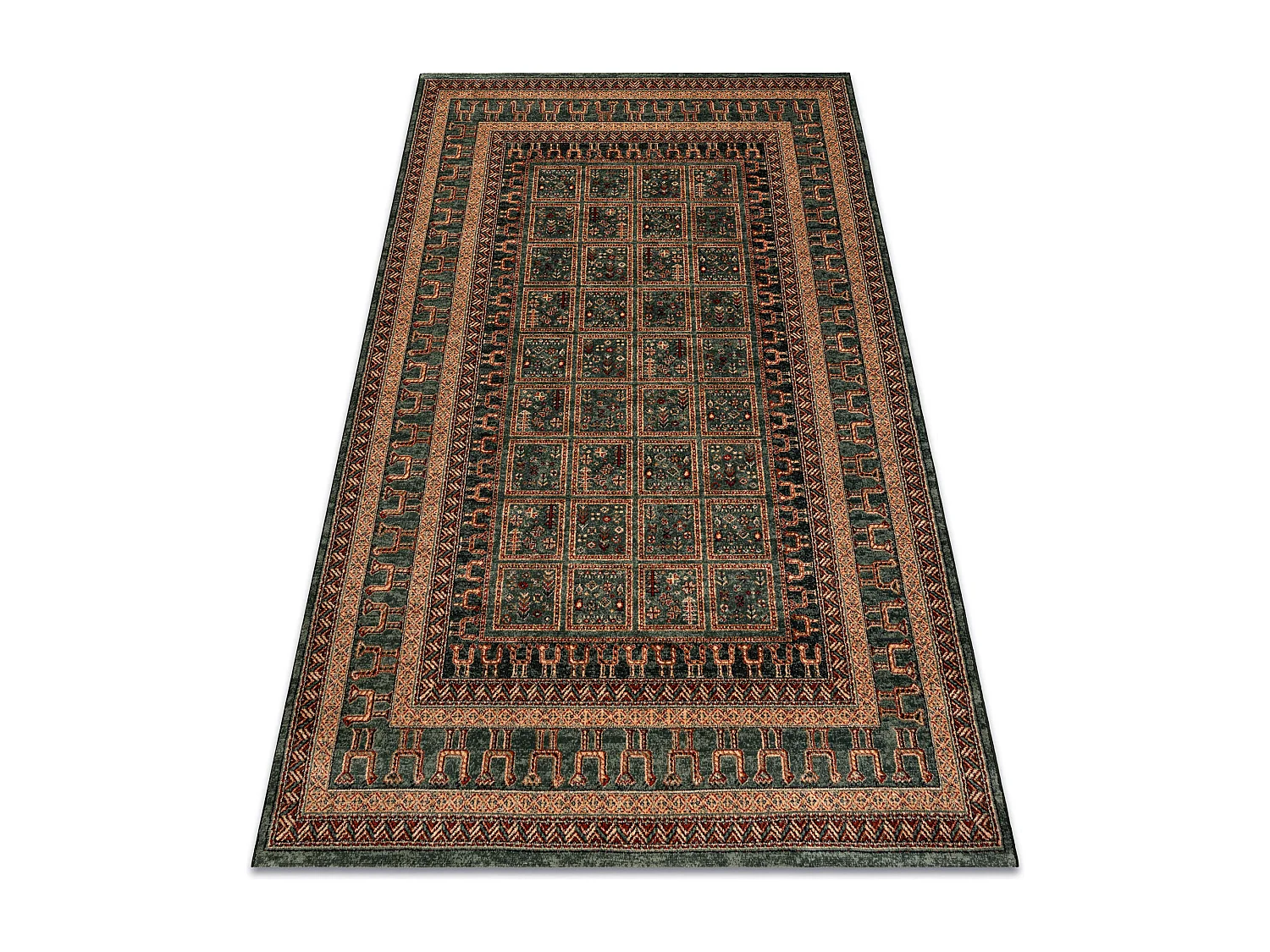 Tapis en laine KASHQAI 4349 400 oriental, cadre vert 200x300 cm