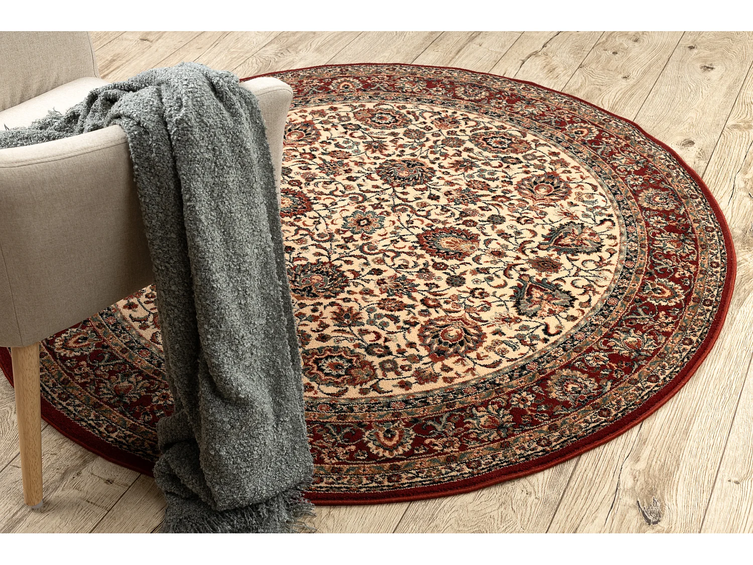 Tapete de lã KASHQAI 4362 102 cercle ornamento bege / bordó cercle 160 cm