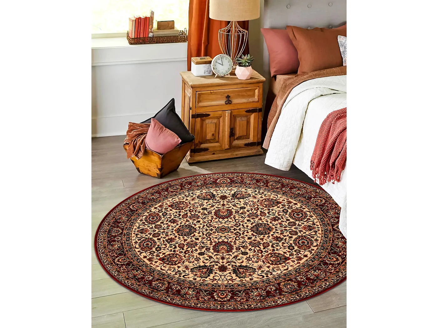 Tapis en laine KASHQAI 4362 102 cercle ornement beige / bordeaux cercle 160 cm