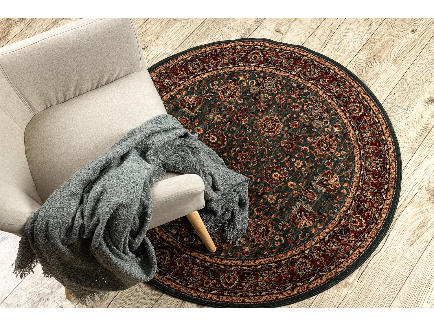 Dywan wełniany KASHQAI 4362 400 koło ornament zielony / bordo cercle 160 cm